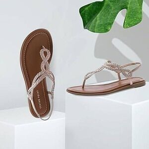 Centro Point Thong Sandal Rhinestone Braided‎ Strap Slingback Sandals